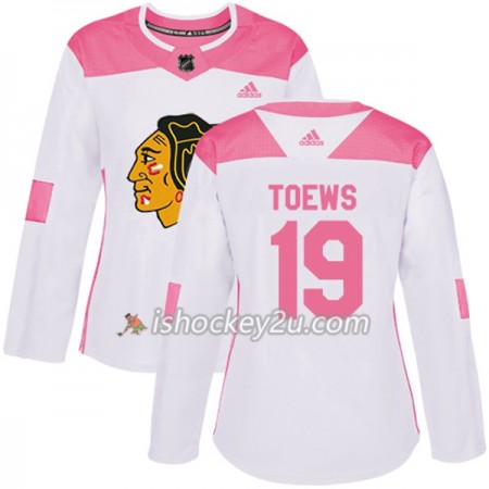 Dame NHL Chicago Blackhawks Trøje Jonathan Toews 19 Adidas 2017-2018 Hvid Lyserød Fashion Authentic